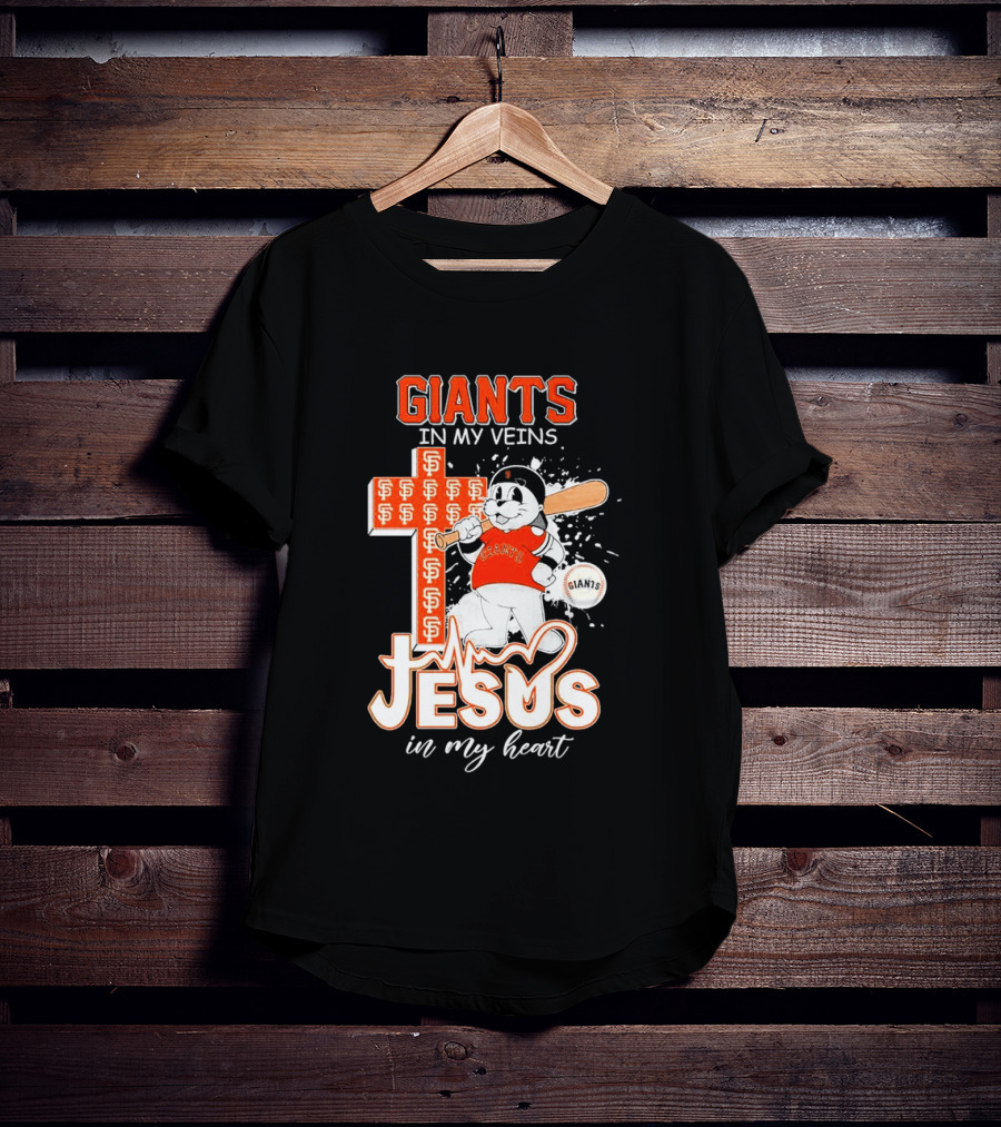 Giants In My Veins Jesus In My Heart Baseball Cross T-Shirt