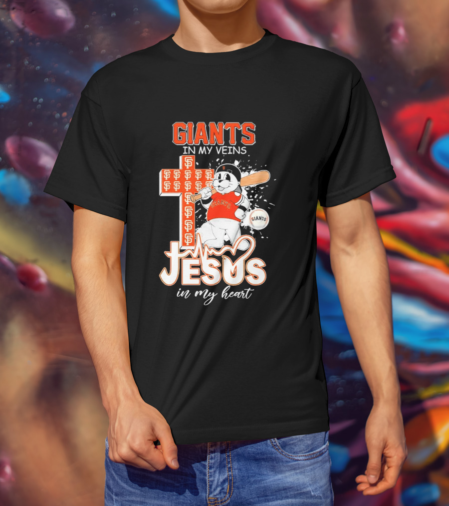 Giants In My Veins Jesus In My Heart Baseball Cross T-Shirt