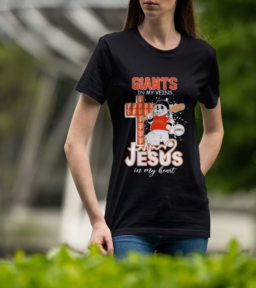 Giants In My Veins Jesus In My Heart Baseball Cross T-Shirt