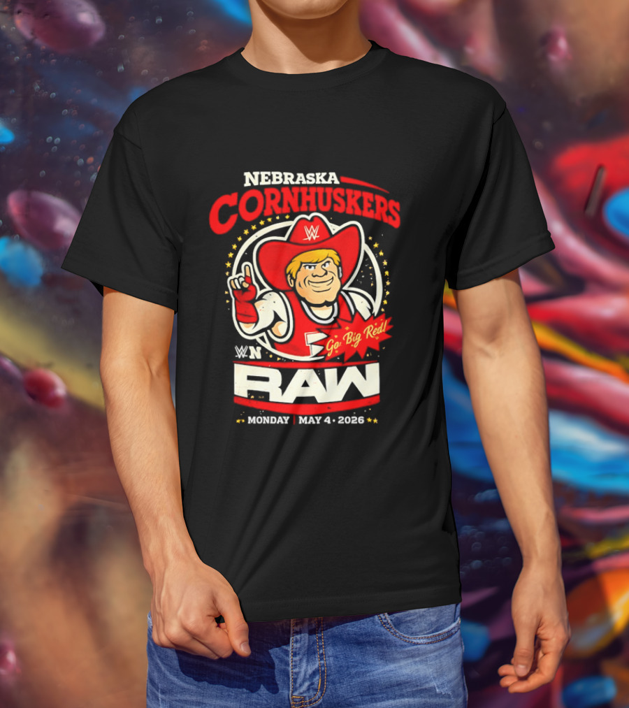 Nebraska Cornhuskers Herbie Husker WWE RAW Go Big Red May 4 2018 T-Shirt