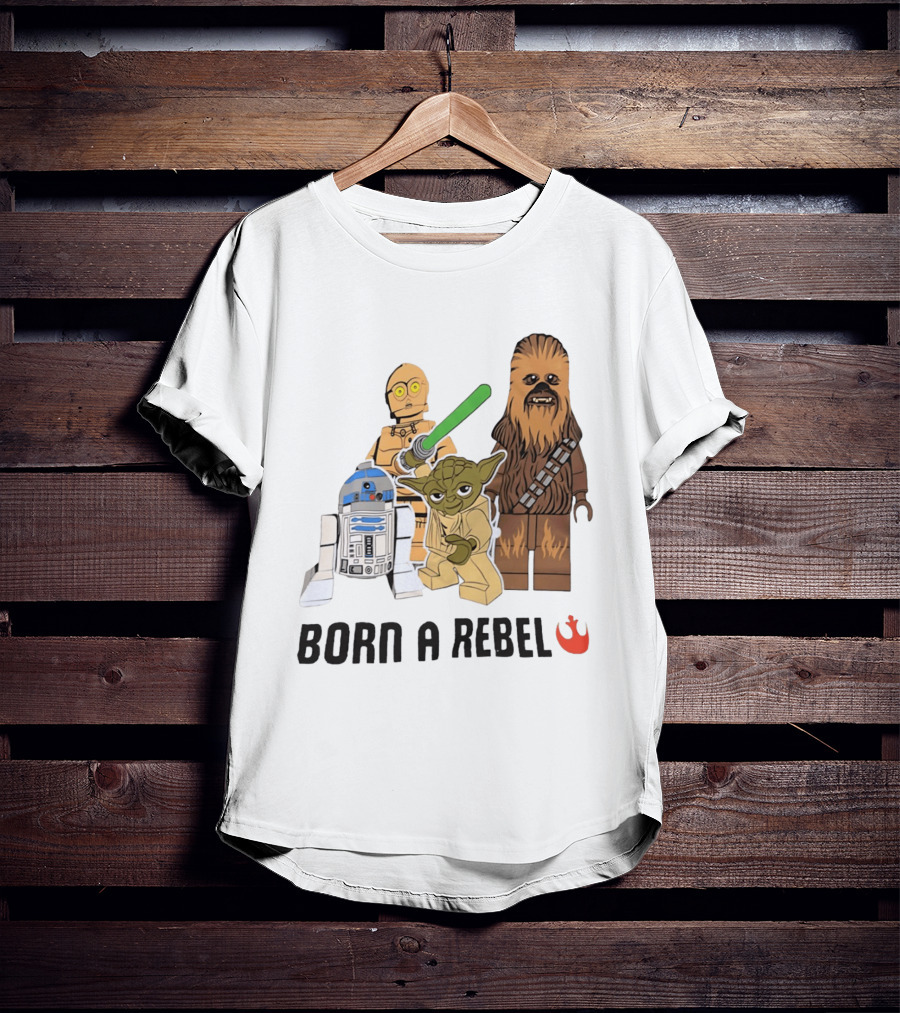 Born A Rebel Star Wars LEGO Characters Yoda Chewbacca R2 D2 C 3PO T-Shirt