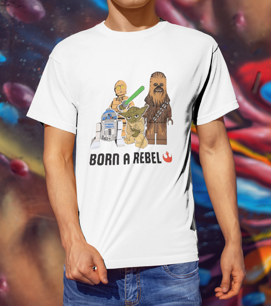 Born A Rebel Star Wars LEGO Characters Yoda Chewbacca R2 D2 C 3PO T-Shirt