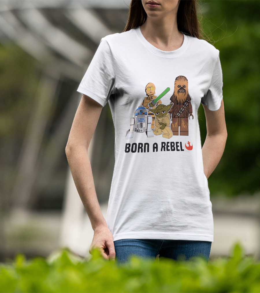 Born A Rebel Star Wars LEGO Characters Yoda Chewbacca R2 D2 C 3PO T-Shirt