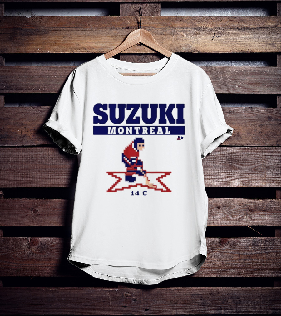 SUZUKI Montreal 14 C Red Hockey Player Pixel T-Shirt