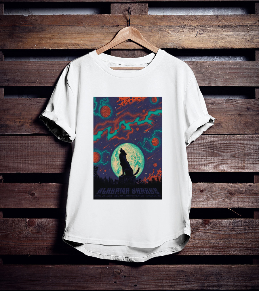 Alabama Shakes Apr 25 2026 Red Hat Amphitheater Raleigh NC Wolf Moon Cosmic Scene T-Shirt