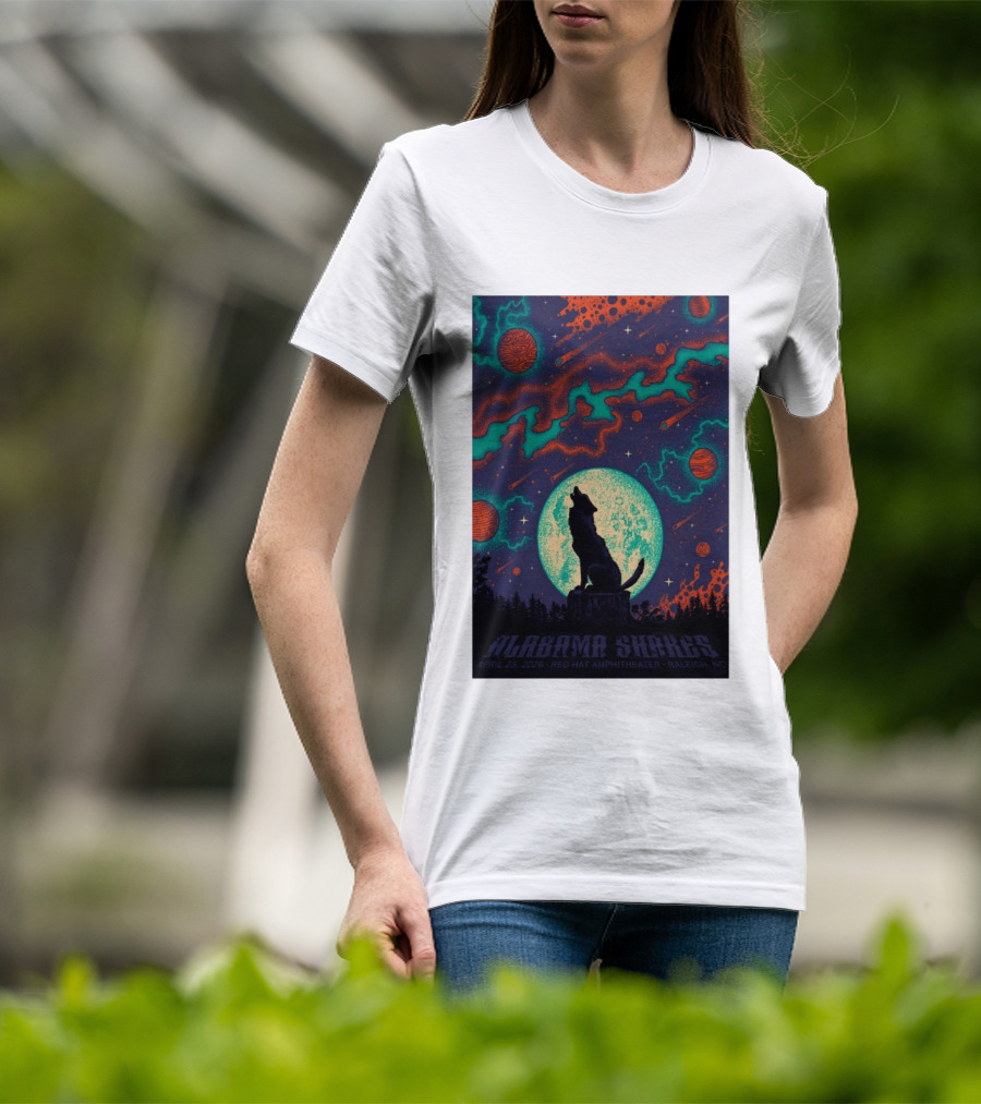 Alabama Shakes Apr 25 2026 Red Hat Amphitheater Raleigh NC Wolf Moon Cosmic Scene T-Shirt