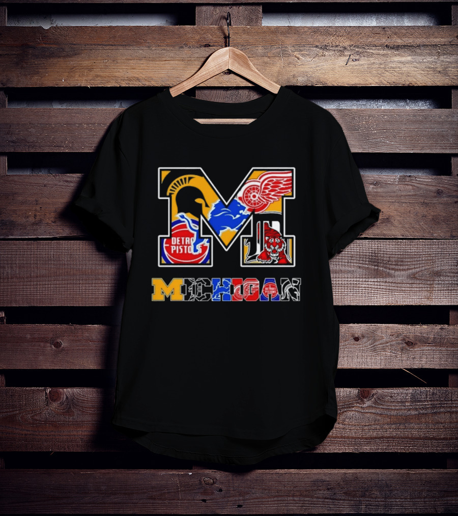 Michigan Sports Team Logos Mashup Detroit Pistons Red Wings Lions Spartans Tigers T-Shirt