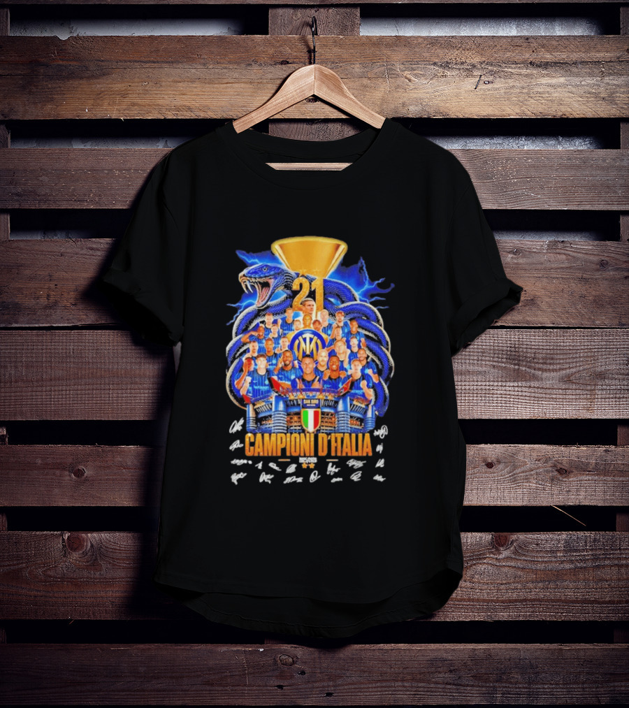 Inter Milan FC Campioni D'Italia 2025 26 San Siro Snake Trophy Signatures T-Shirt