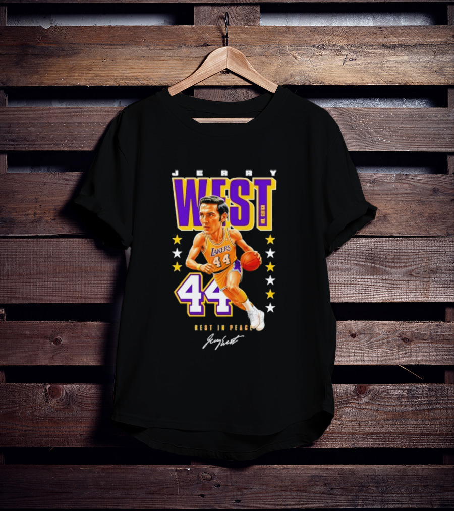 Jerry West Lakers 44 Rest In Peace Caricature Basketball Legend T-Shirt