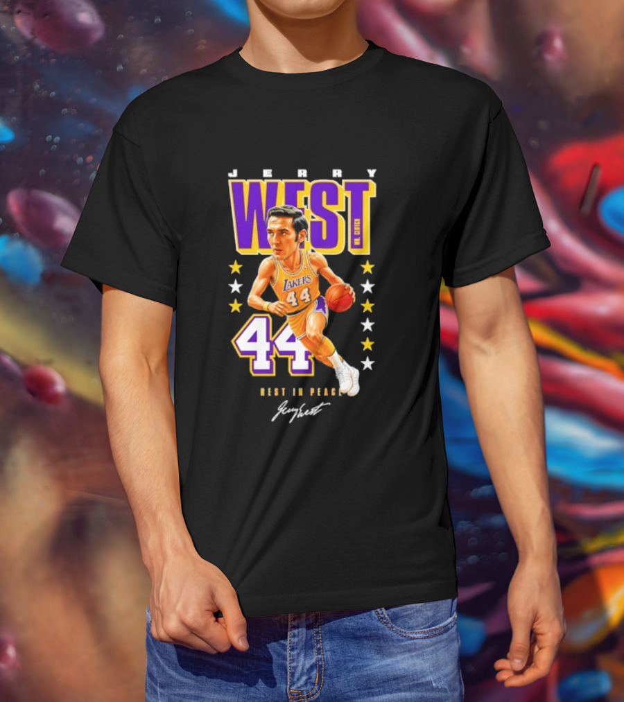 Jerry West Lakers 44 Rest In Peace Caricature Basketball Legend T-Shirt