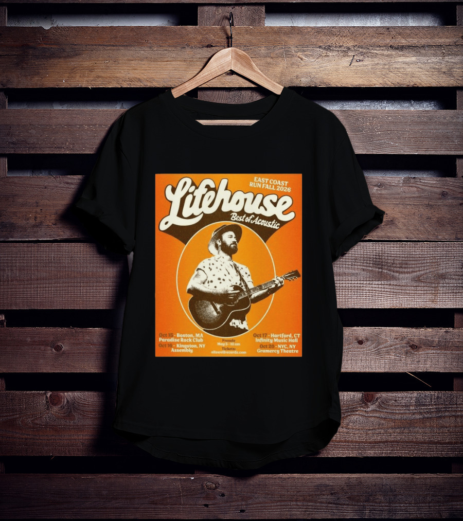 Lifehouse Best Of Acoustic East Coast Run Fall Tour 2026 Boston Hartford Kingston NYC T-Shirt