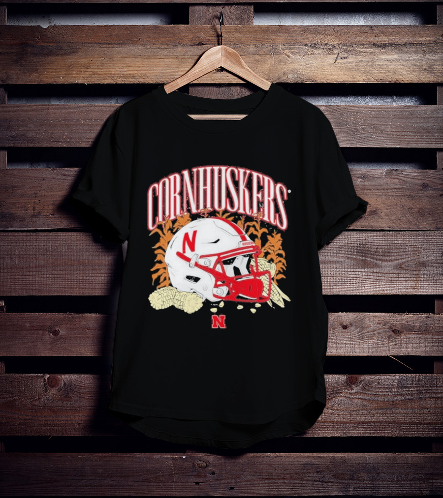 Cornhuskers Nebraska Football Helmet Ncaa Corn Stalks Iconic Red Letter N T-Shirt