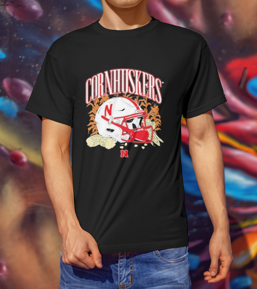 Cornhuskers Nebraska Football Helmet Ncaa Corn Stalks Iconic Red Letter N T-Shirt