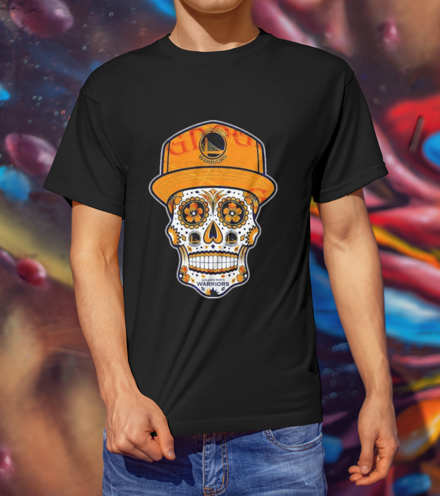 Golden State Warriors Sugar Skull Día De Muertos Cap And Floral T-Shirt