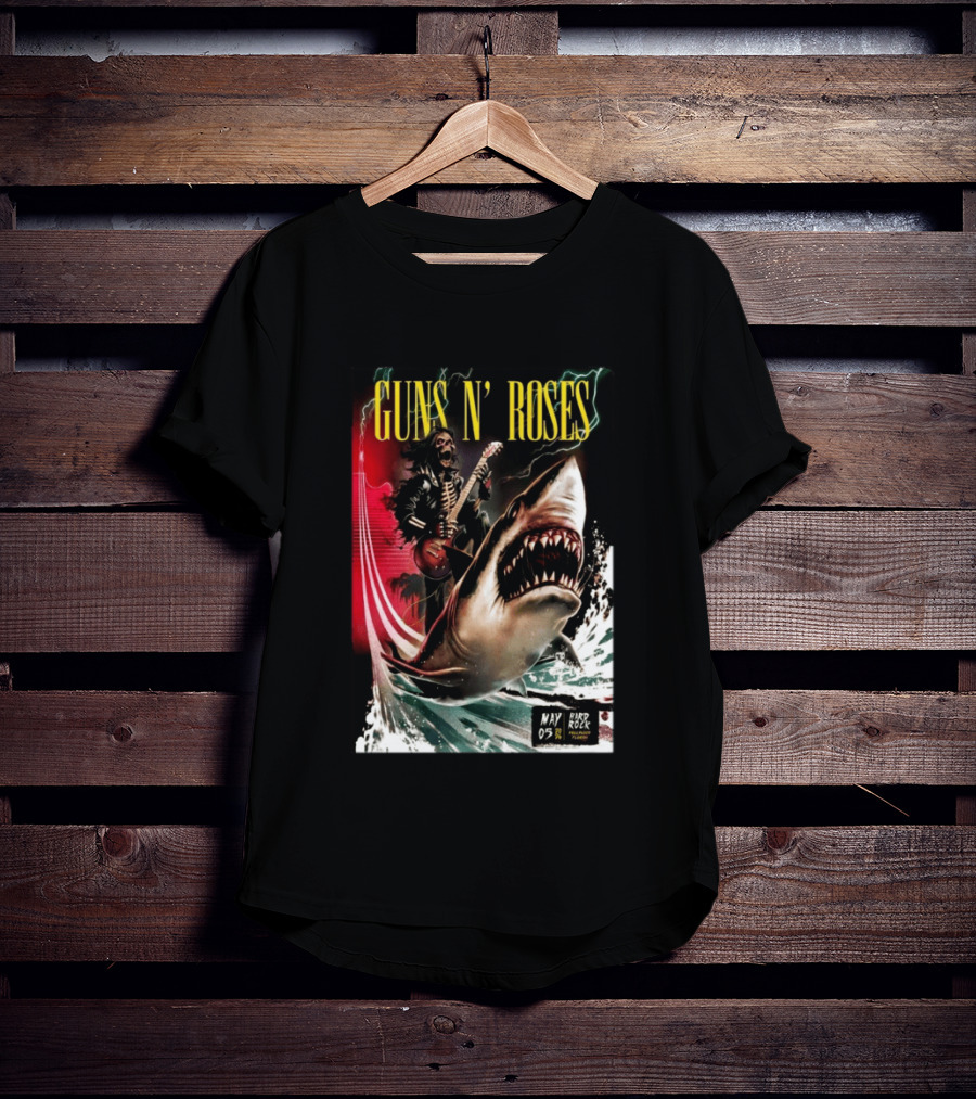 Guns N' Roses May 05 2026 Hard Rock Live Hollywood Concert Skeleton Guitarist Shark Wave T-Shirt