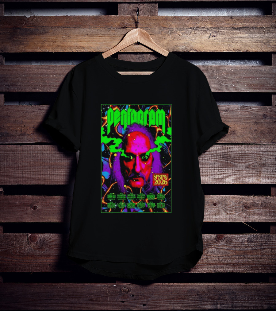 Pentagram Spring Tour May 2026 Psychedelic Neon Art With Iconic Face T-Shirt
