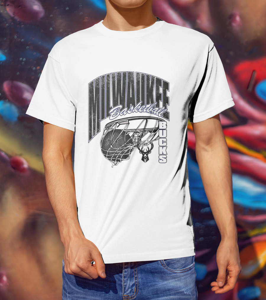 Milwaukee Bucks Basketball Swish Deer Hoop T-Shirt