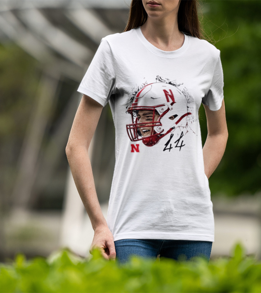 NCAA Football Nebraska Cornhuskers Luke Lindenmeyer Game Face 44 Helmet T-Shirt