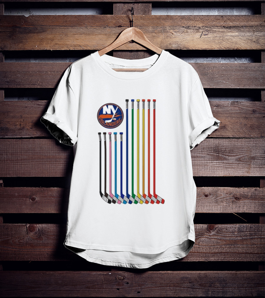NY Islanders Rainbow Pride Night Hockey Sticks T-Shirt