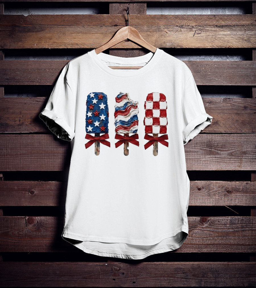 Patriotic Popsicle Stars Stripes Red White Blue T-Shirt
