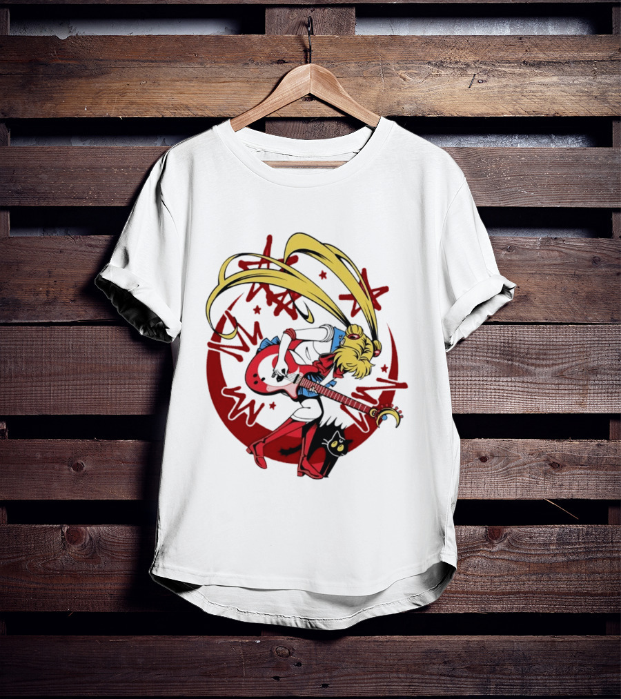 Sailor Moon Scott Pilgrim Crossover Rock And Roll Moonlight Guitar T-Shirt