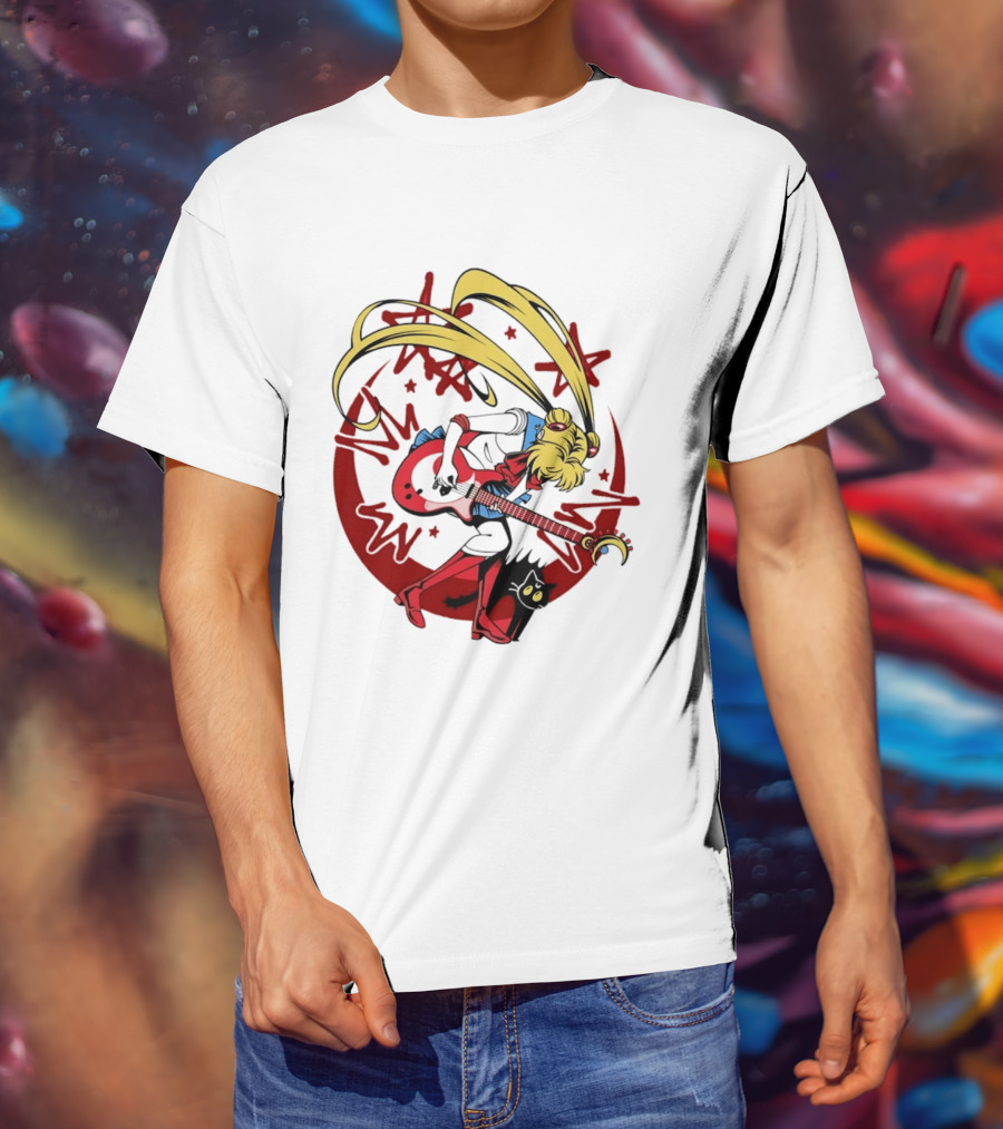 Sailor Moon Scott Pilgrim Crossover Rock And Roll Moonlight Guitar T-Shirt