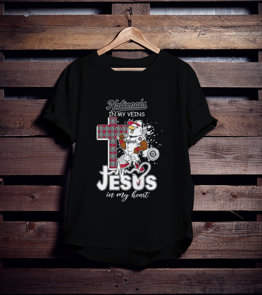 Nationals In My Veins Jesus In My Heart Baseball Cross Christian T-Shirt