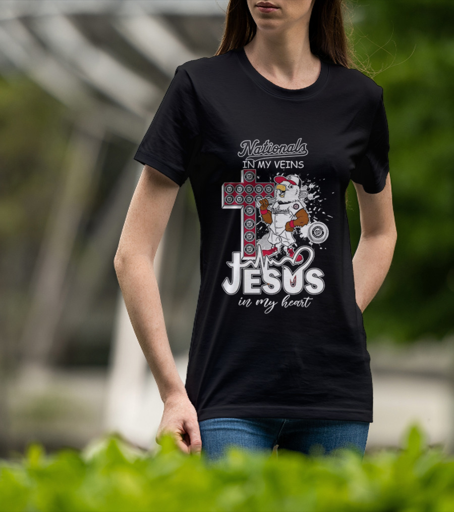 Nationals In My Veins Jesus In My Heart Baseball Cross Christian T-Shirt