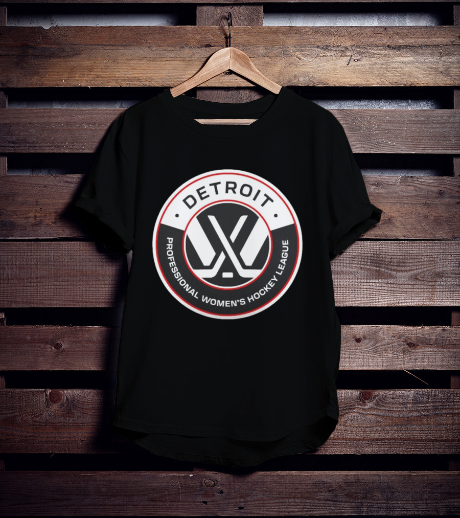 Detroit Professional Women's Hockey League Emblem With Crossed Sticks T-Shirt