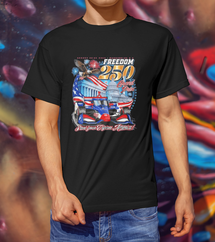 Freedom 250 Grand Prix Start Your Engines America Capitol Eagle Racecar T-Shirt