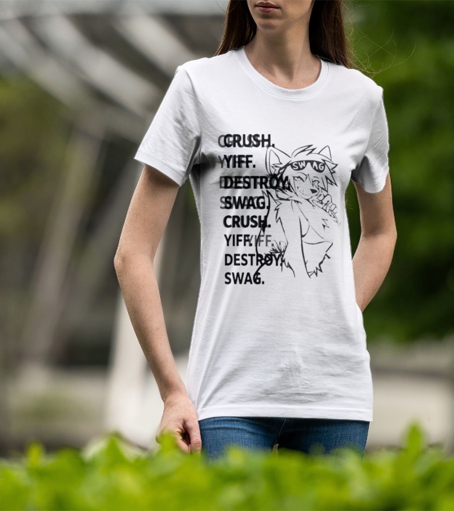 Crush Yiff Destroy Swag Fox Character Sunglasses T-Shirt