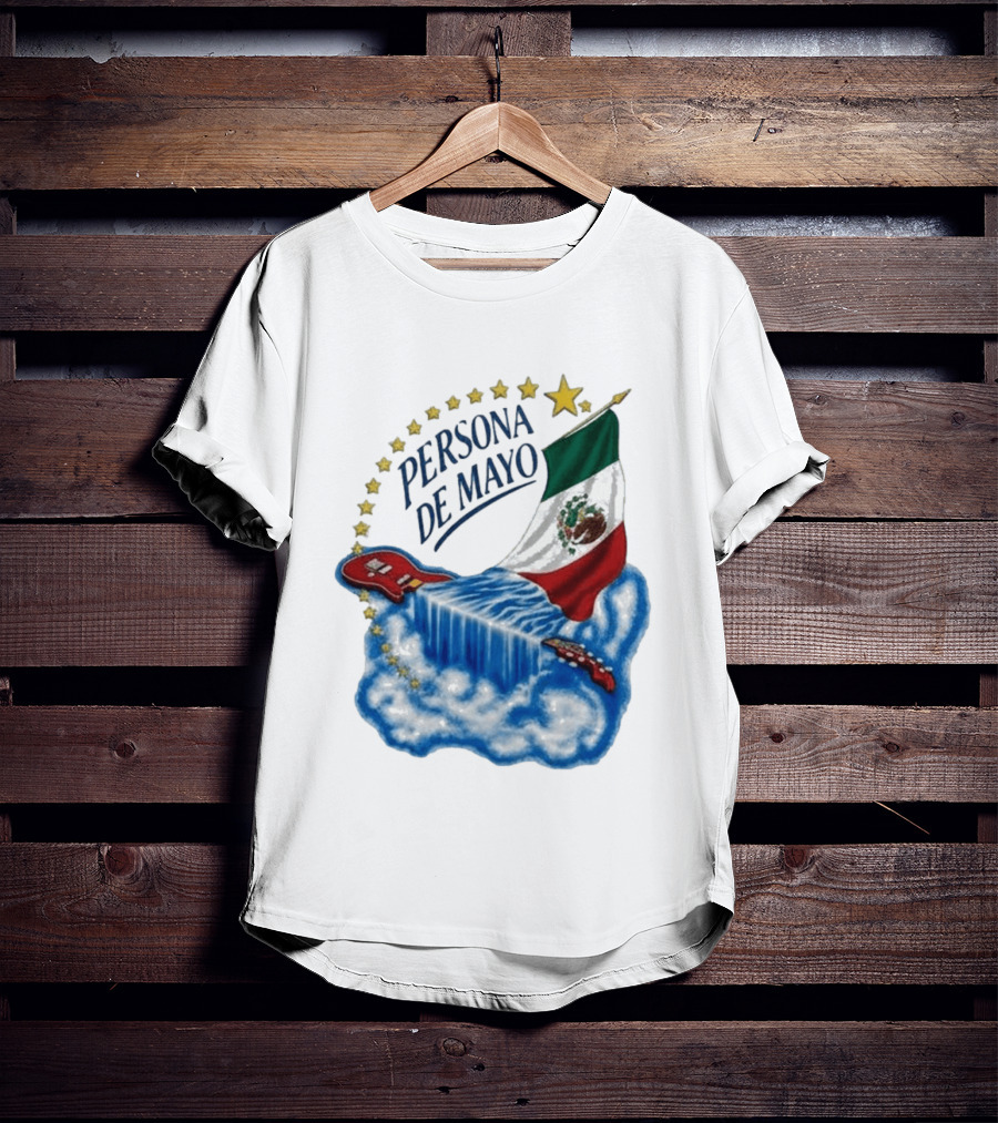 Persona De Mayo Mexican Flag Guitar Waterfall Stars T-Shirt