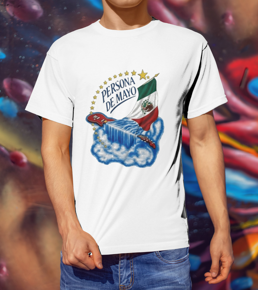 Persona De Mayo Mexican Flag Guitar Waterfall Stars T-Shirt
