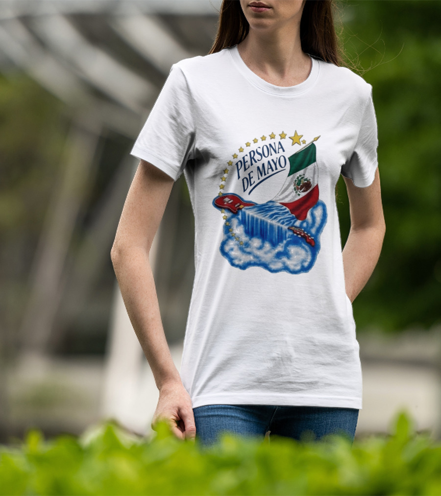 Persona De Mayo Mexican Flag Guitar Waterfall Stars T-Shirt