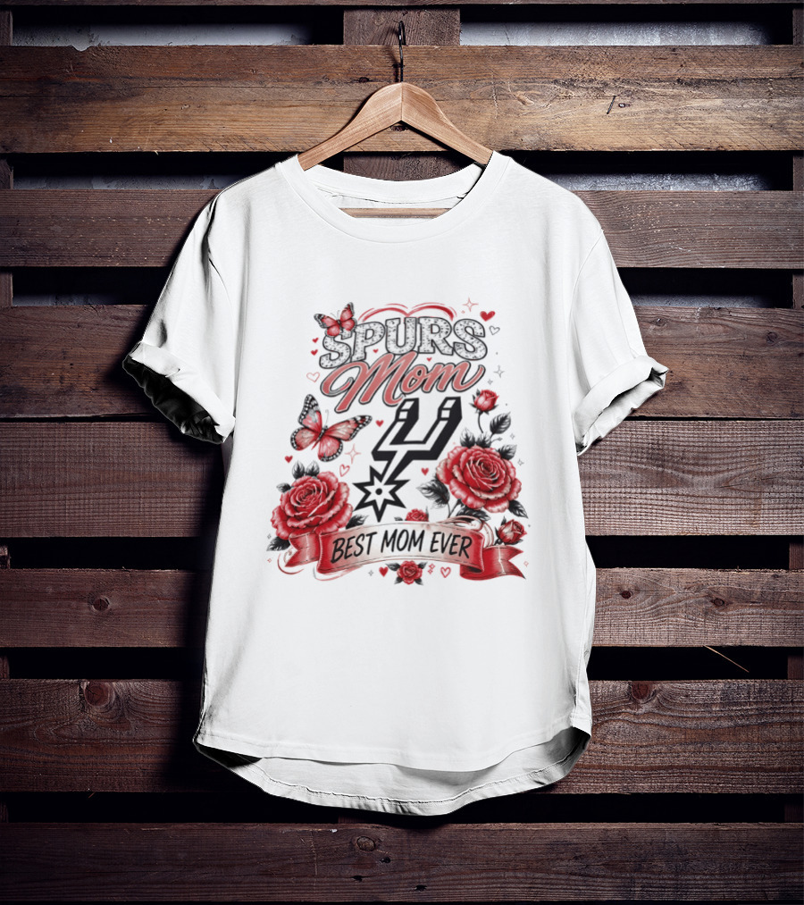 San Antonio Spurs Mom Best Mom Ever Mother's Day Flowers And Butterfly T-Shirt