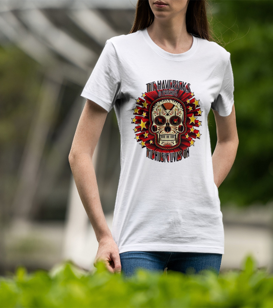 The Mavericks The Music Lives On 2026 Tour Dates Sugar Skull Stars Guitar T-Shirt