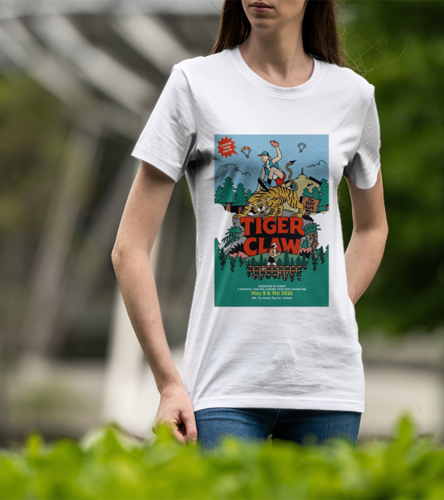 Choose Your Route Tiger Claw May 8 9 2026 3 Summits Adventure 50k The Ascent Big Cat Ambush T-Shirt