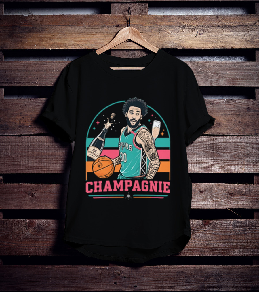 Champagnie Spurs Basketball Number 30 With Champagne Celebration T-Shirt