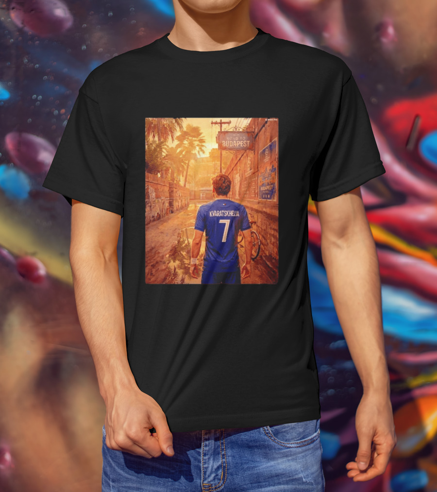 Khvicha Kvaratskhelia #7 Road To Budapest Georgian Footballer Journey T-Shirt