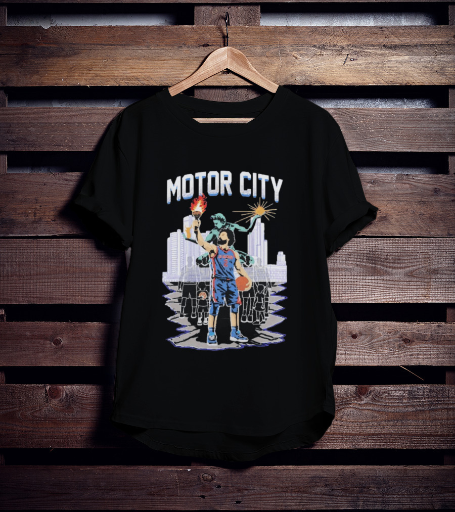Motor City Detroit Pistons Cade Cunningham Torch Skyline T-Shirt