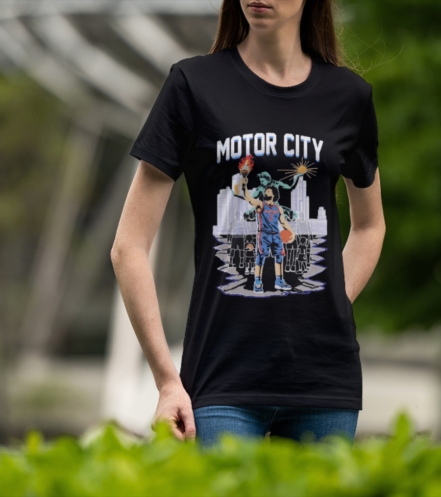 Motor City Detroit Pistons Cade Cunningham Torch Skyline T-Shirt