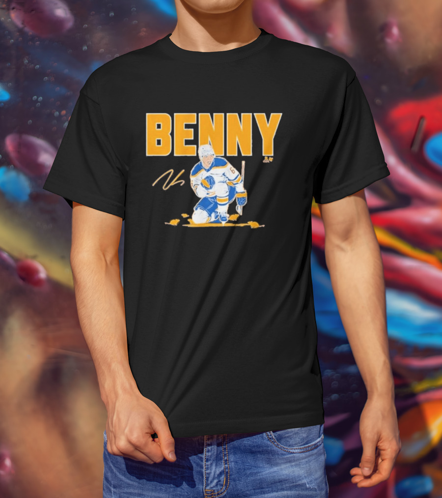 Benny 66 Hockey Player Buffalo Blue And Gold T-Shirt