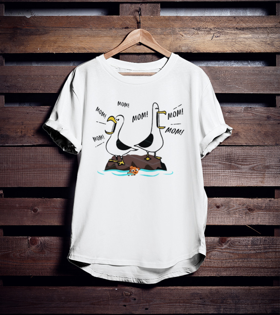 Seagull Mom Finding Nemo Disney Characters On Rock With Fish T-Shirt