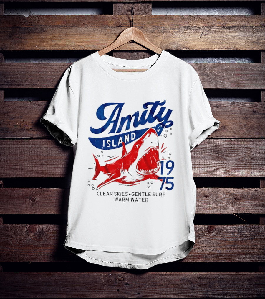 Amity Island 1975 Clear Skies Gentle Surf Warm Water Shark T-Shirt