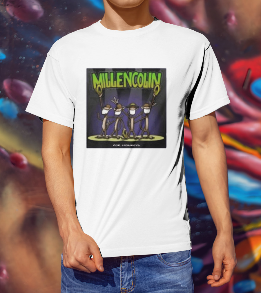 Millencolin For Monkeys Dancing Cartoon Monkeys With Masks And Hats T-Shirt