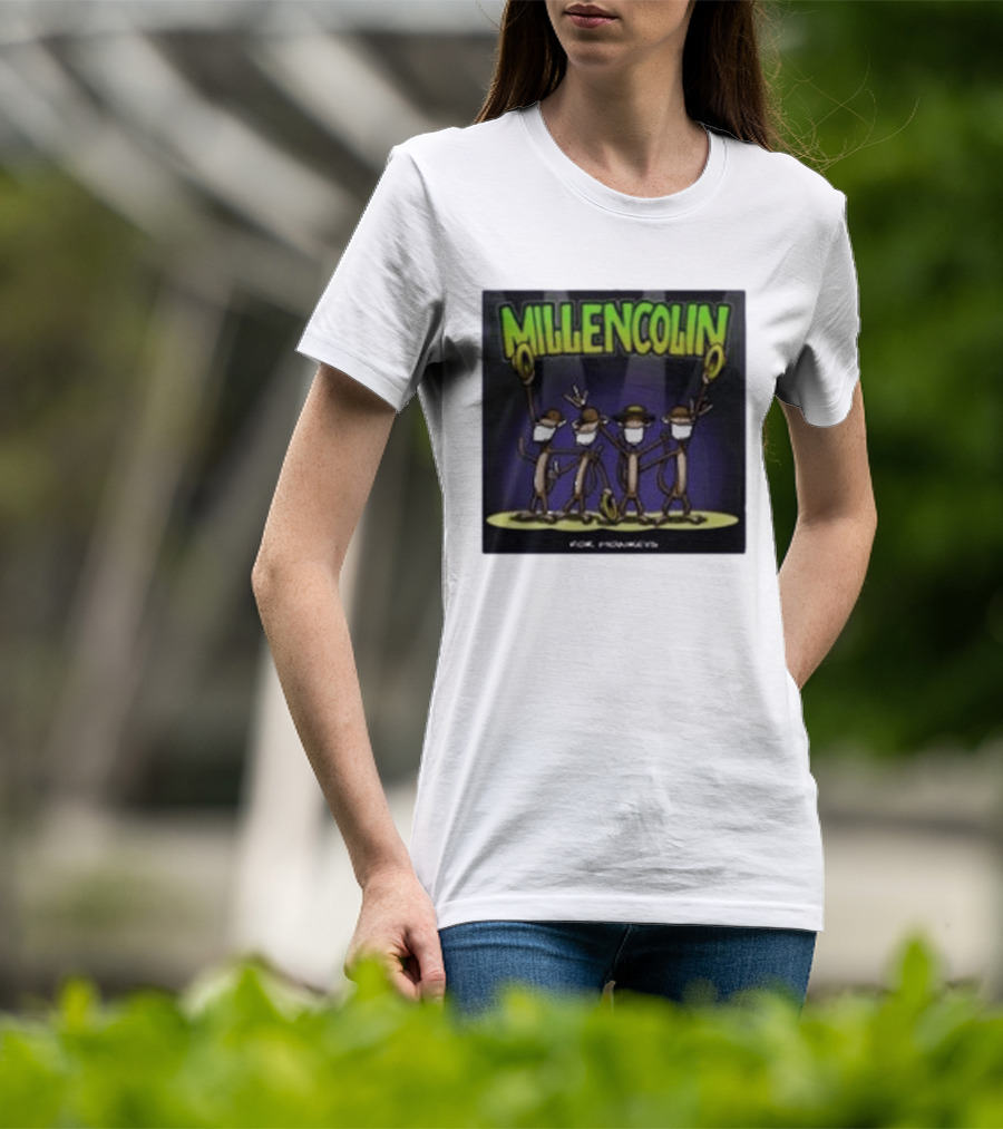 Millencolin For Monkeys Dancing Cartoon Monkeys With Masks And Hats T-Shirt