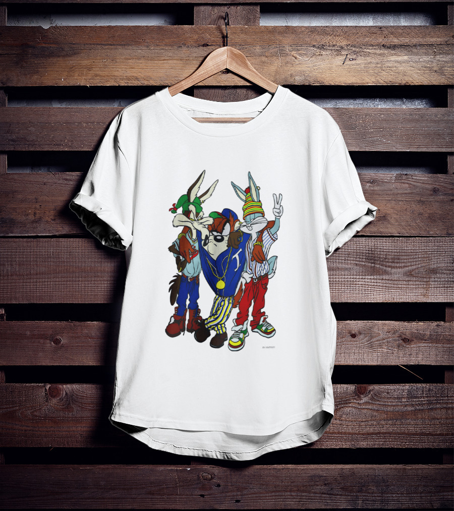 Rare Looney Tunes Hip Hop Bugs Taz Wile E Coyote Peace Sign Pose T-Shirt