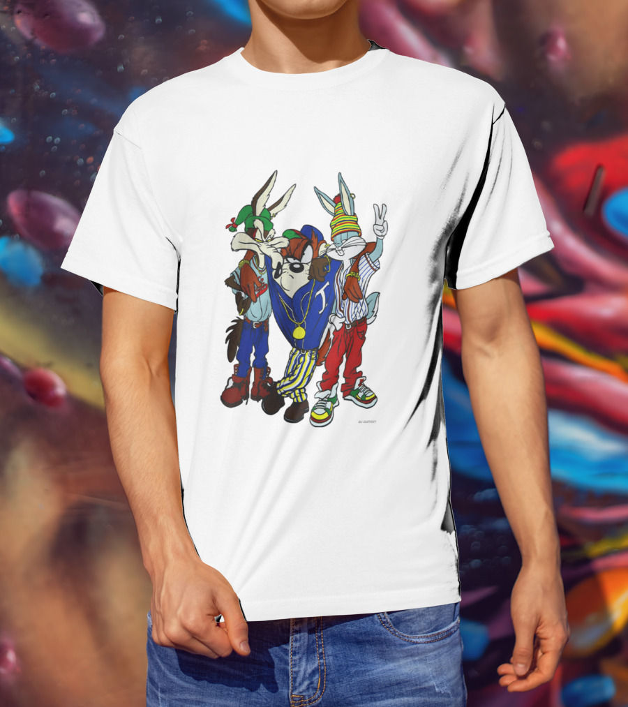 Rare Looney Tunes Hip Hop Bugs Taz Wile E Coyote Peace Sign Pose T-Shirt