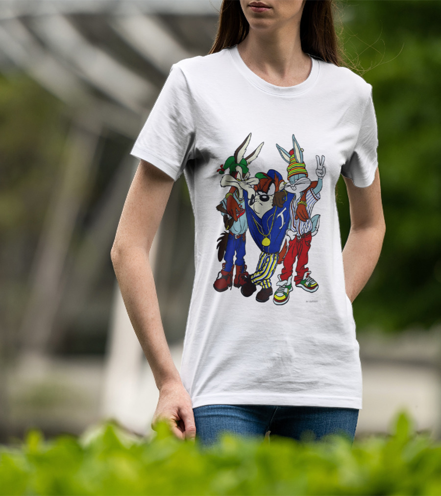 Rare Looney Tunes Hip Hop Bugs Taz Wile E Coyote Peace Sign Pose T-Shirt