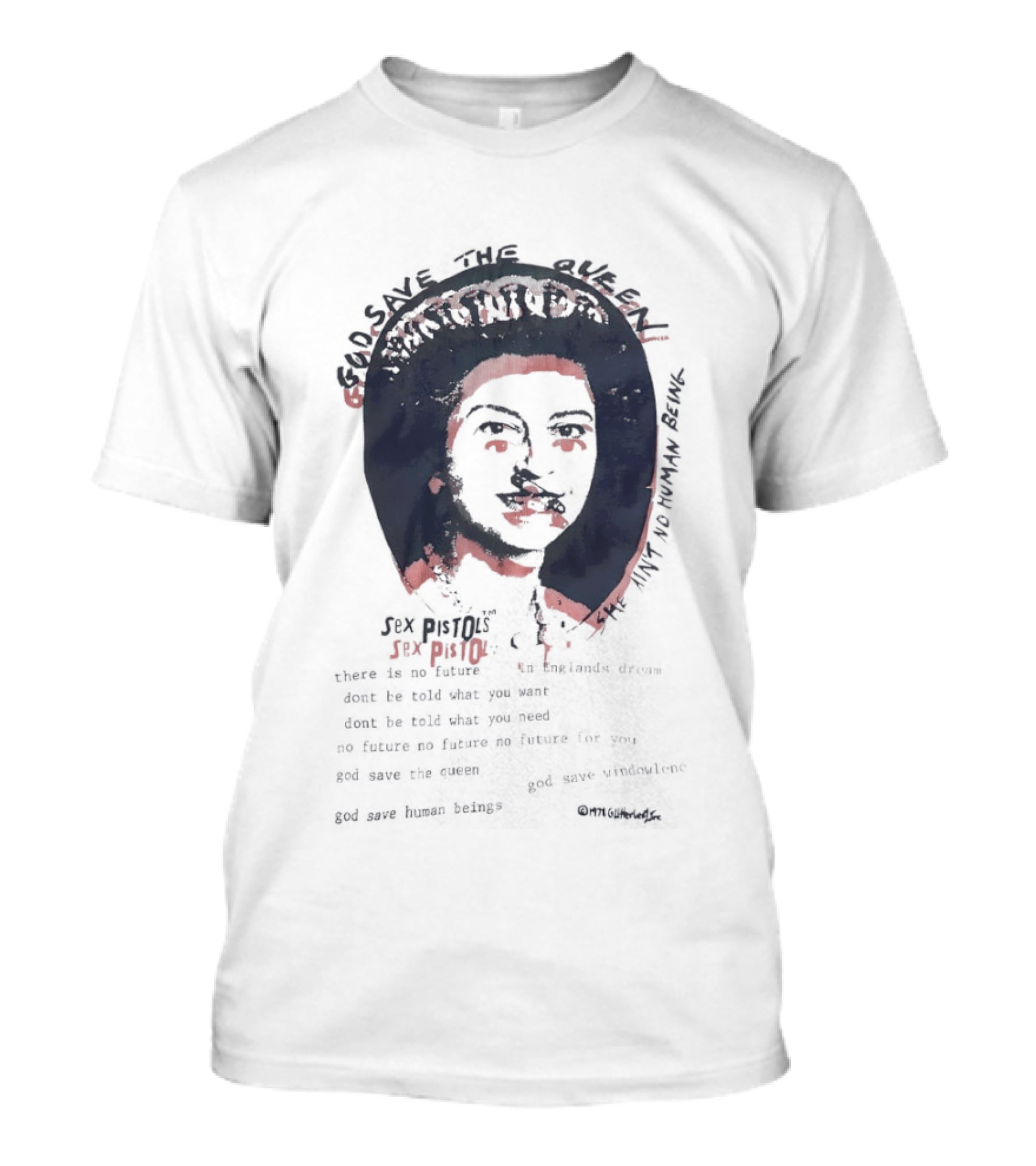 Sex Pistols God Save The Queen She Ain't No Human Being Union Jack Collar T-Shirt